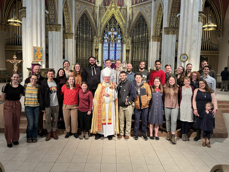 Bishop Vetter with Resurrection Parish's Campus Ministry (MSU) group.